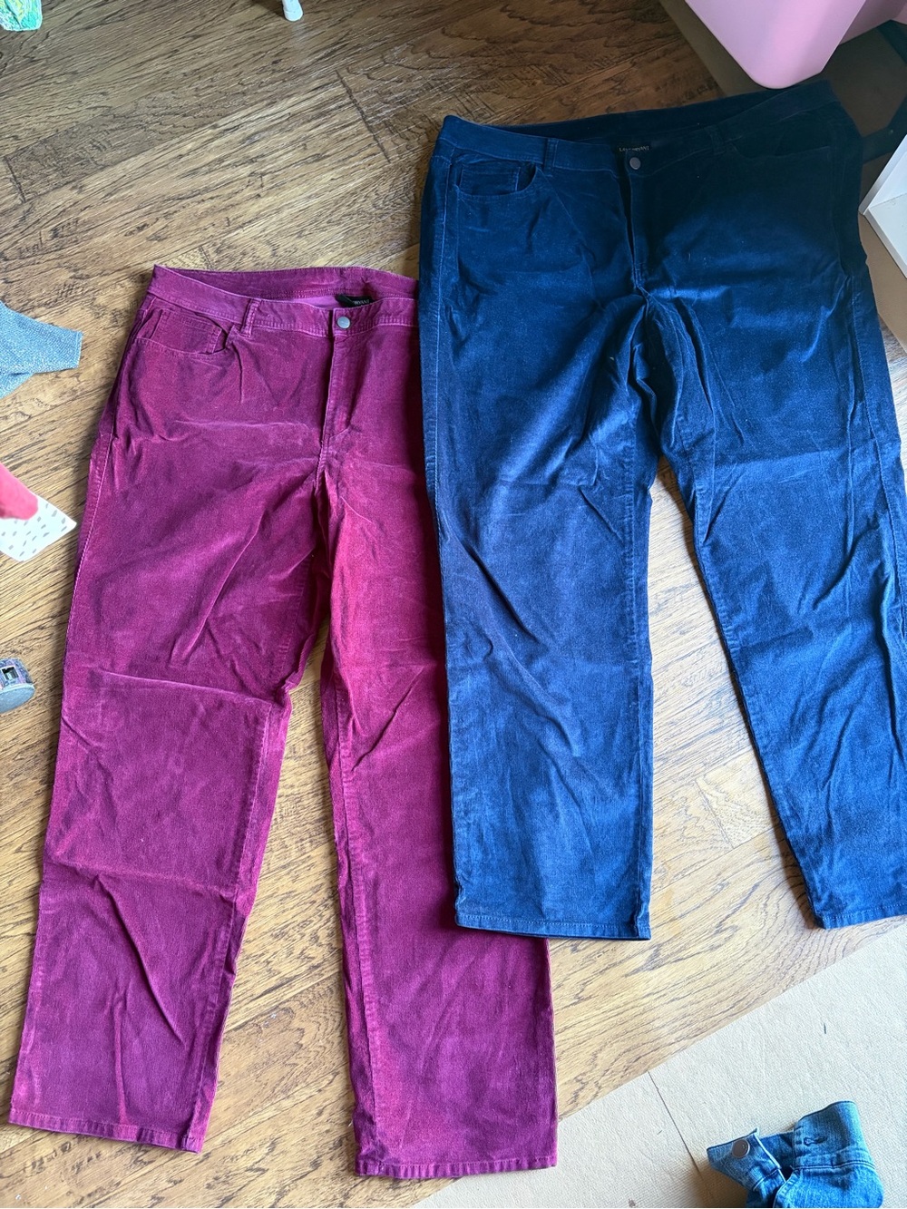 Lane Bryant plus-size magenta + blue corduroy straight-leg pants 22